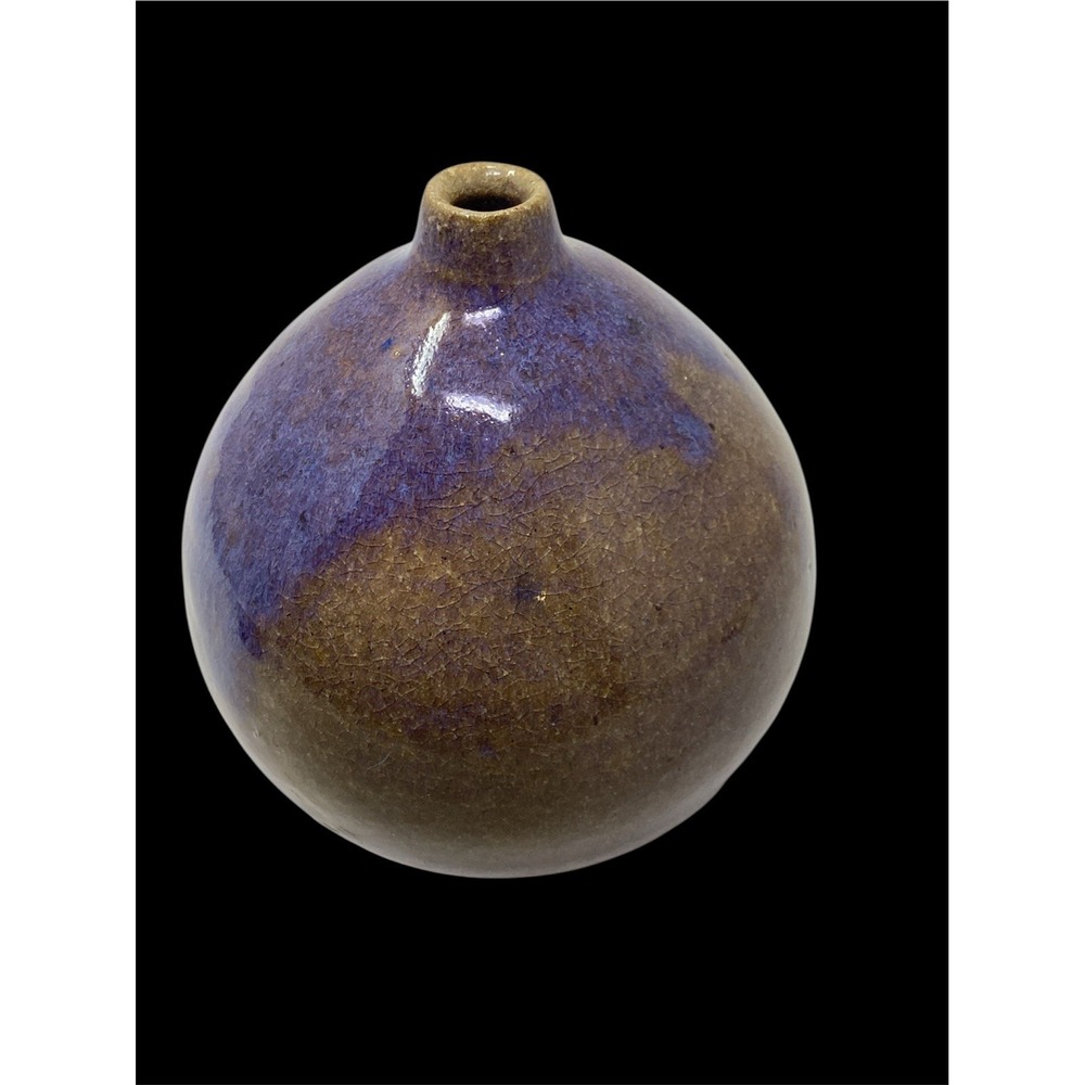 Studio Art Pottery Bud Vase Round Bottom Japanese Style Purple Brown Glaze 5 3/4